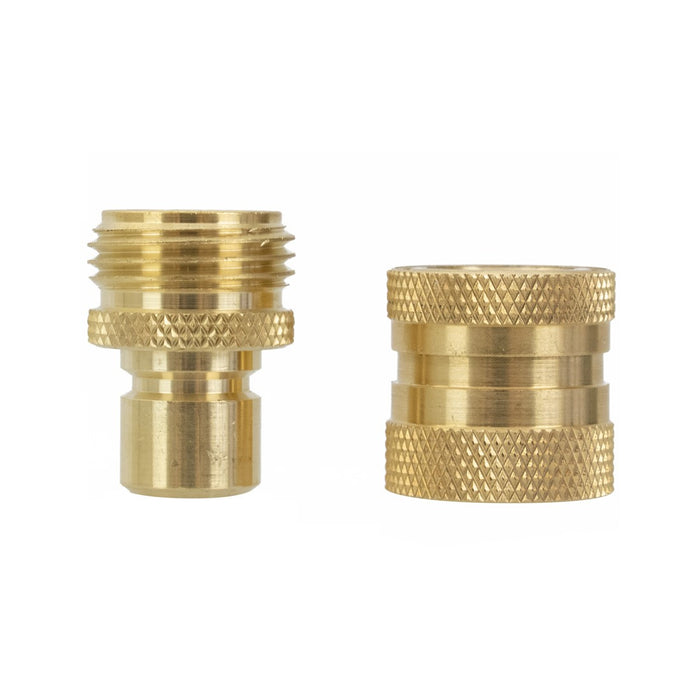 XERO Garden Hose Quick Connect Male and Female Set - Brass - Side-by-Side Font View